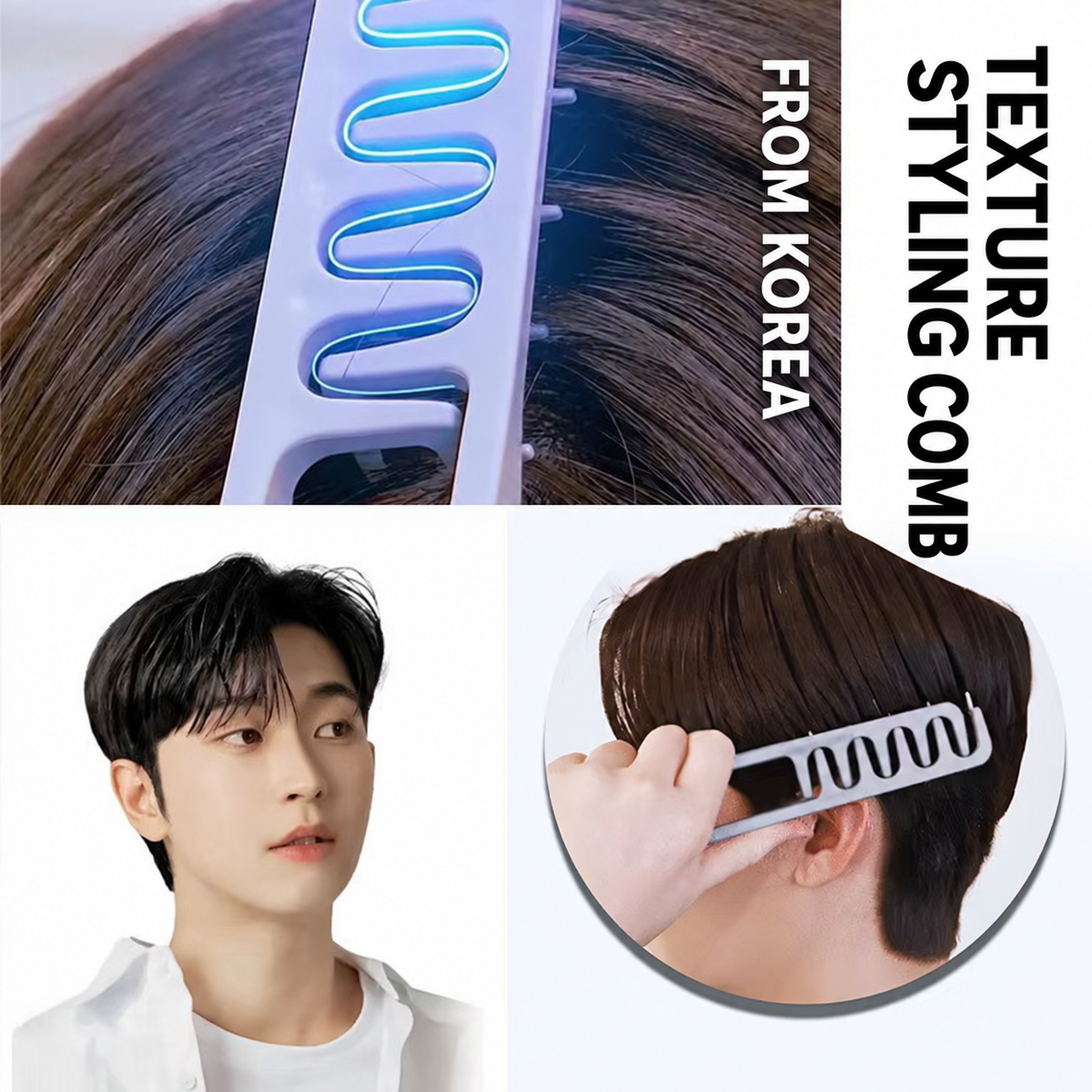 Hair texture styling comb shown in use